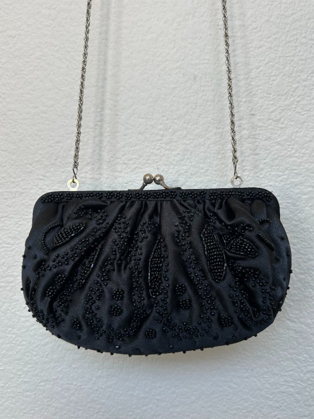 Vintage La Regale black beaded evening clutch